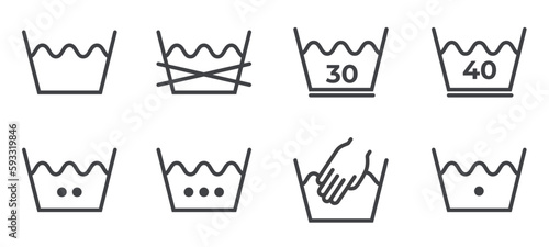 Wash laundry cloth care icon symbol instruction modern simple line outline style. Vector cartoon graphic design element illustration