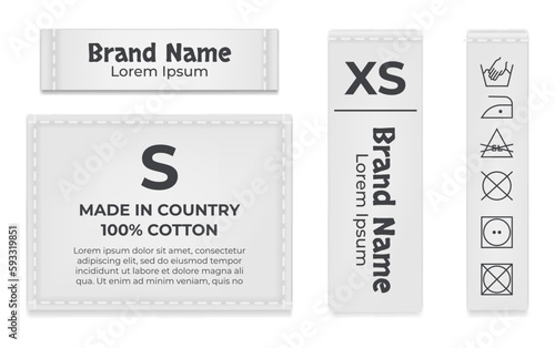 Label tag wash laundry cloth mockup isolated set. Vector cartoon graphic design element illustration