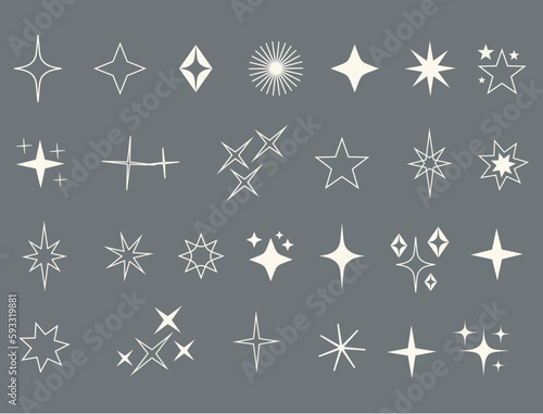 Star sparkle shine light shape element isolated set. Vector cartoon graphic design element illustration