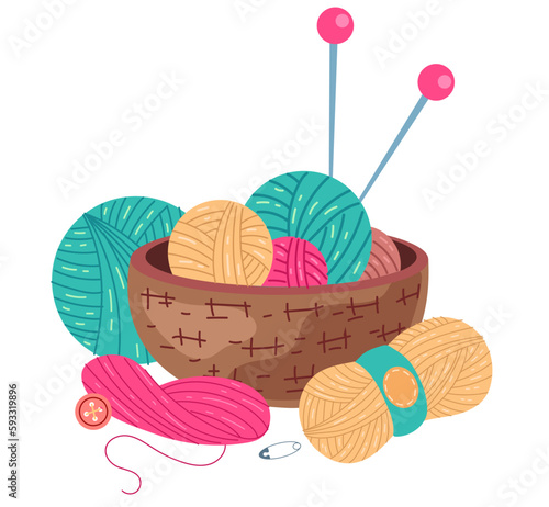 Knit hand wool handmade handicraft concept. Vector cartoon graphic design element illustration