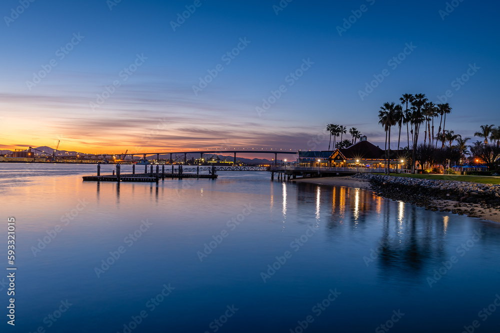 Sunrise and the San Diego skyline from Coronado Island