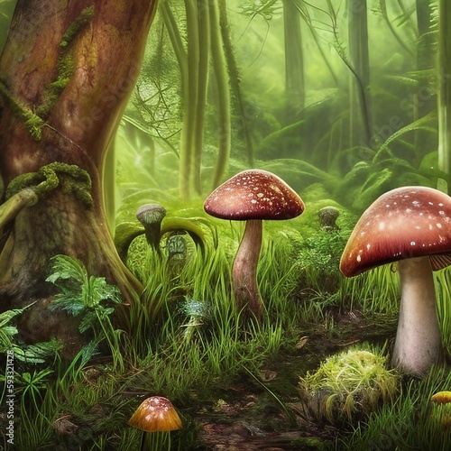 Mushrooms in Forest, Generative AI