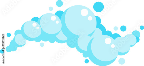 Cartoon soap foam set with bubbles. Light blue suds of bath, shampoo, shaving, mousse.