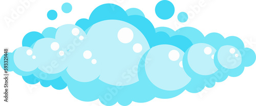 Cartoon soap foam set with bubbles. Light blue suds of bath, shampoo, shaving, mousse.