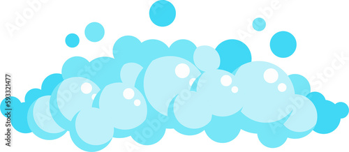 Cartoon soap foam set with bubbles. Light blue suds of bath, shampoo, shaving, mousse.