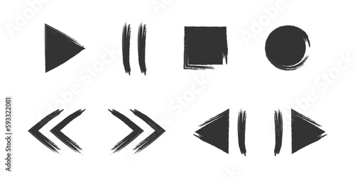 Hand drawn media player buttons. Vector illustration.
