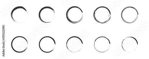 Black paint brushstroke circles set. Vector illustration.