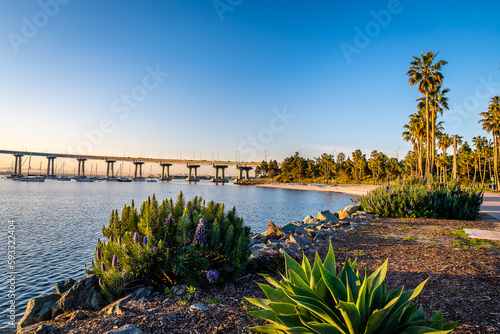 Sunrise and the San Diego skyline from Coronado Island photo