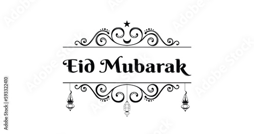 Eid Mubarak text with vintage ornament. Suitable for cards, banners, posters, and covers