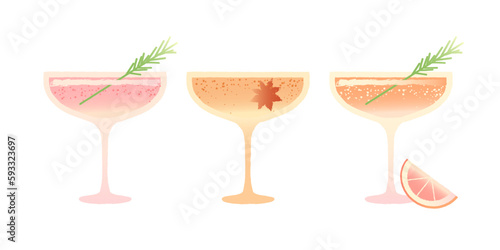 Margarita dessert glass set. Soft drink. Flat vector gradient illustration with texture