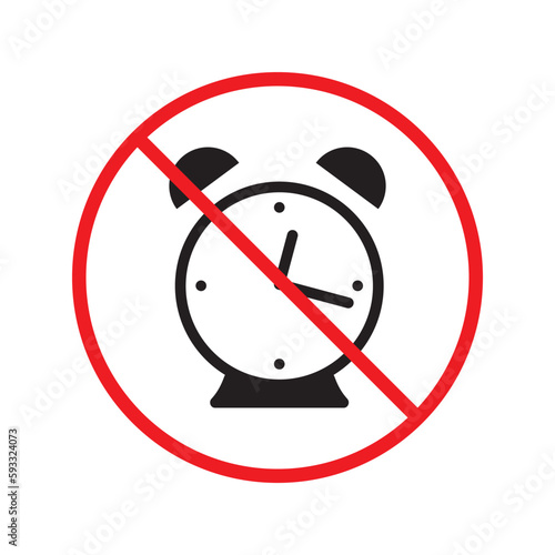 Prohibited clock vector icon. No clock flat sign design. Forbidden clock icon. Warning, caution, attention, restriction, danger label ban symbol pictogram