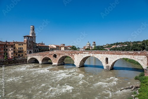   old roman bridge in Verona  spans the river Etsch © travelview