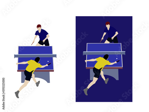 Two men playing a ping-pong game. the table tennis players tournament. Two men playing table tennis ping pong match. Playing table tennis, side view, flat character vector illustration.