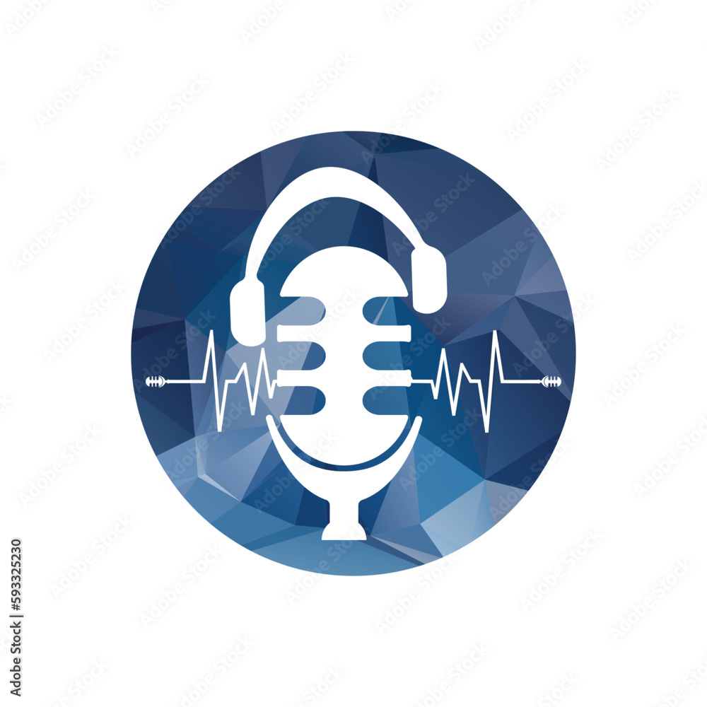 Podcast Microphone and sound wave vector logo design template. Headphones and sound wave icon.