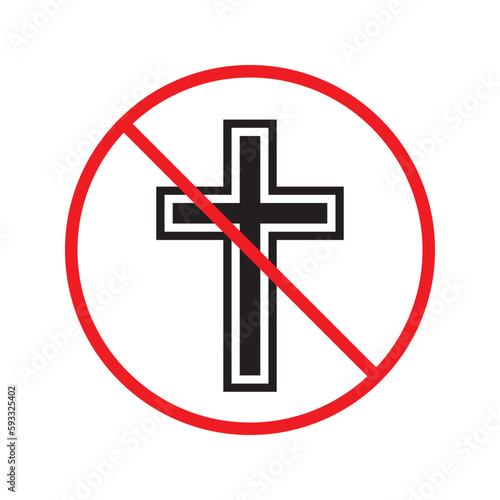 No religion vector icon. Forbidden cross icon. No christian flat sign design. Prohibited catholic vector icon. Warning, caution, attention, restriction label ban danger. No church symbol pictogram