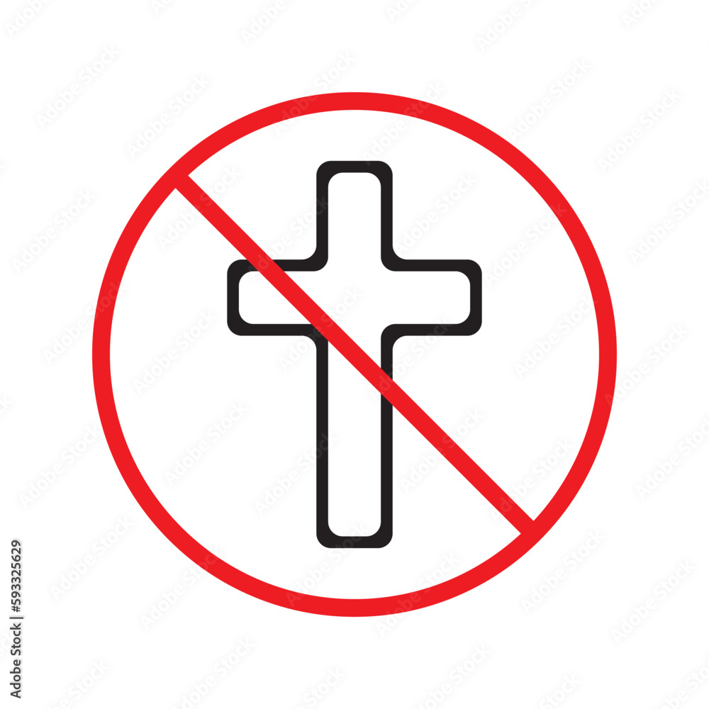 No religion vector icon. Forbidden cross icon. No christian flat sign design. Prohibited catholic vector icon. Warning, caution, attention, restriction label ban danger. No church symbol pictogram No religion vector icon. Forbidden cross icon. No christian flat sign design. Prohibited catholic vector icon. Warning, caution, attention, restriction label ban danger. No church symbol pictogram