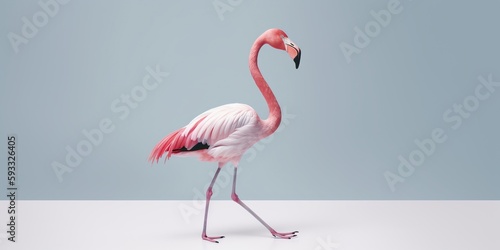 A vibrant flamingo striking aballet pose, highlighting its elegance in a playful, artistic context, concept of Graceful Movement, created with Generative AI technology © koldunova