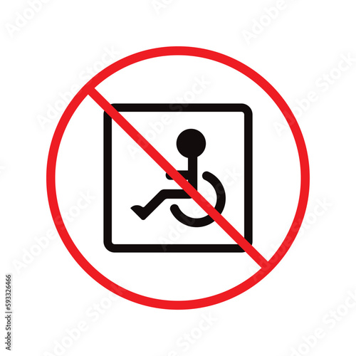 Forbidden disabled vector icon. Warning paralyzed flat sign design. Handicapped icon. Cripple sign. Invalid symbol. Prohibition icon. Paralyzed symbol pictogram