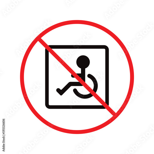 Forbidden disabled vector icon. Warning paralyzed flat sign design. Handicapped icon. Cripple sign. Invalid symbol. Prohibition icon. Paralyzed symbol pictogram
