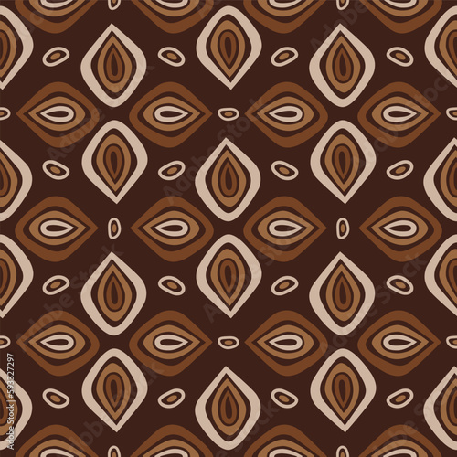 Abstract ethnic seamless pattern in African style in earth colors on dark background. Earth tone. Vector hand drawn doodle illustration