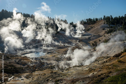 Volcanic Thermal Vents Steam Up The Valley of Bumpass Hell © kellyvandellen