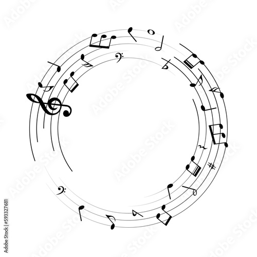 Music notes background, round musical frame, vector illustration.