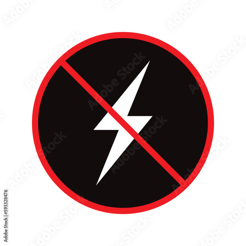 Forbidden charging vector icon. No charge flat sign design. Prohibited high voltage vector icon. Warning, caution, attention, restriction label ban danger. No electricity battery symbol pictogram.