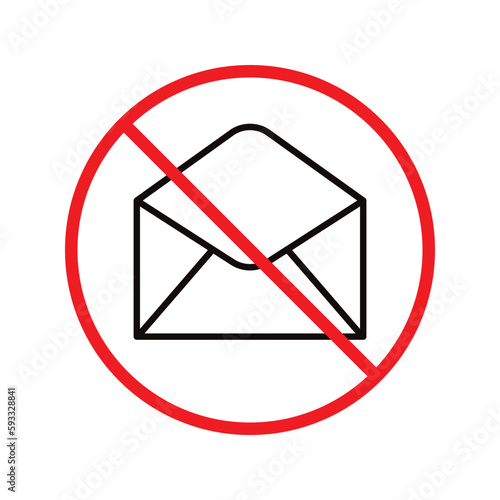 Forbidden mailing vector icon. Do not send message flat sign design. Prohibited envelope vector icon. Warning, caution, attention, restriction label ban danger. No spam symbol pictogram
