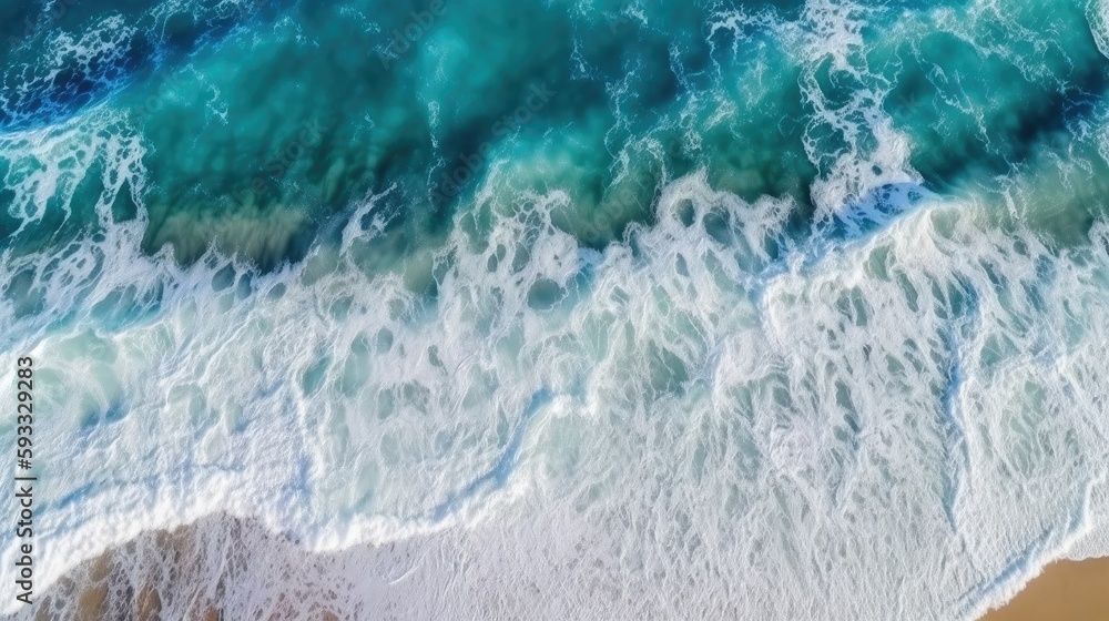 Fototapeta premium Beach and waves from top view Generative AI