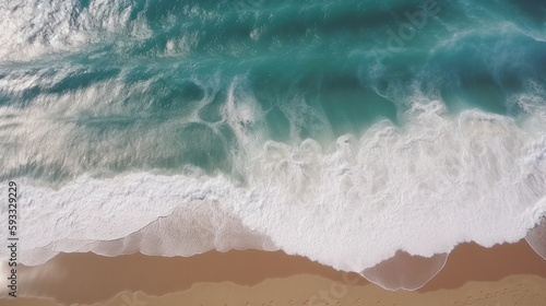 Beach and waves from top view Generative AI