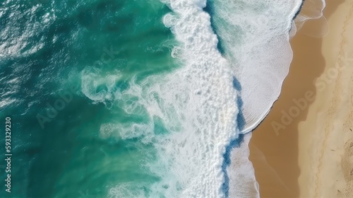 Beach and waves from top view Generative AI © Krtola 