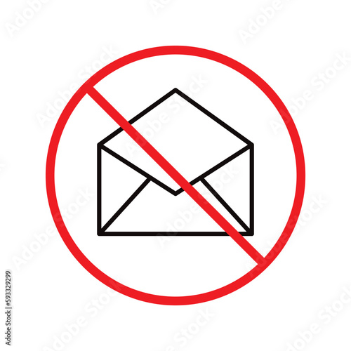 Forbidden mailing vector icon. Do not send message flat sign design. Prohibited envelope vector icon. Warning, caution, attention, restriction label ban danger. No spam symbol pictogram