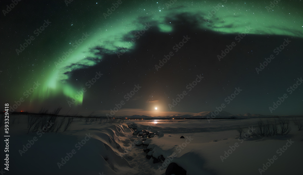 view of the aurora in the north polar sky at night ,aurora in the night sky ,generative ai