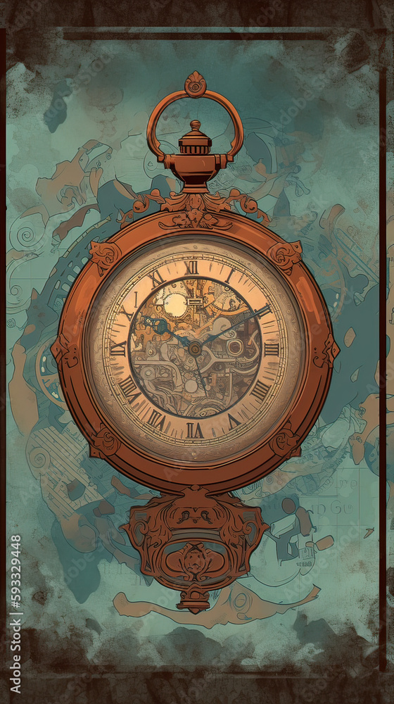 illustration of antique clock on the wall