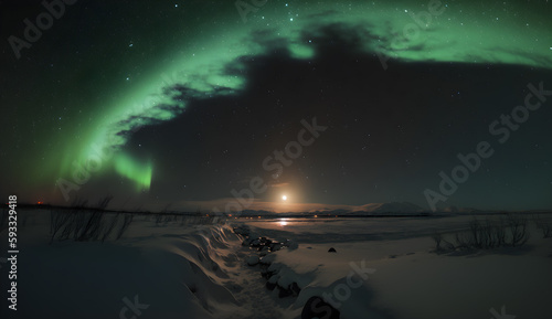 view of the aurora in the north polar sky at night ,aurora in the night sky ,generative ai