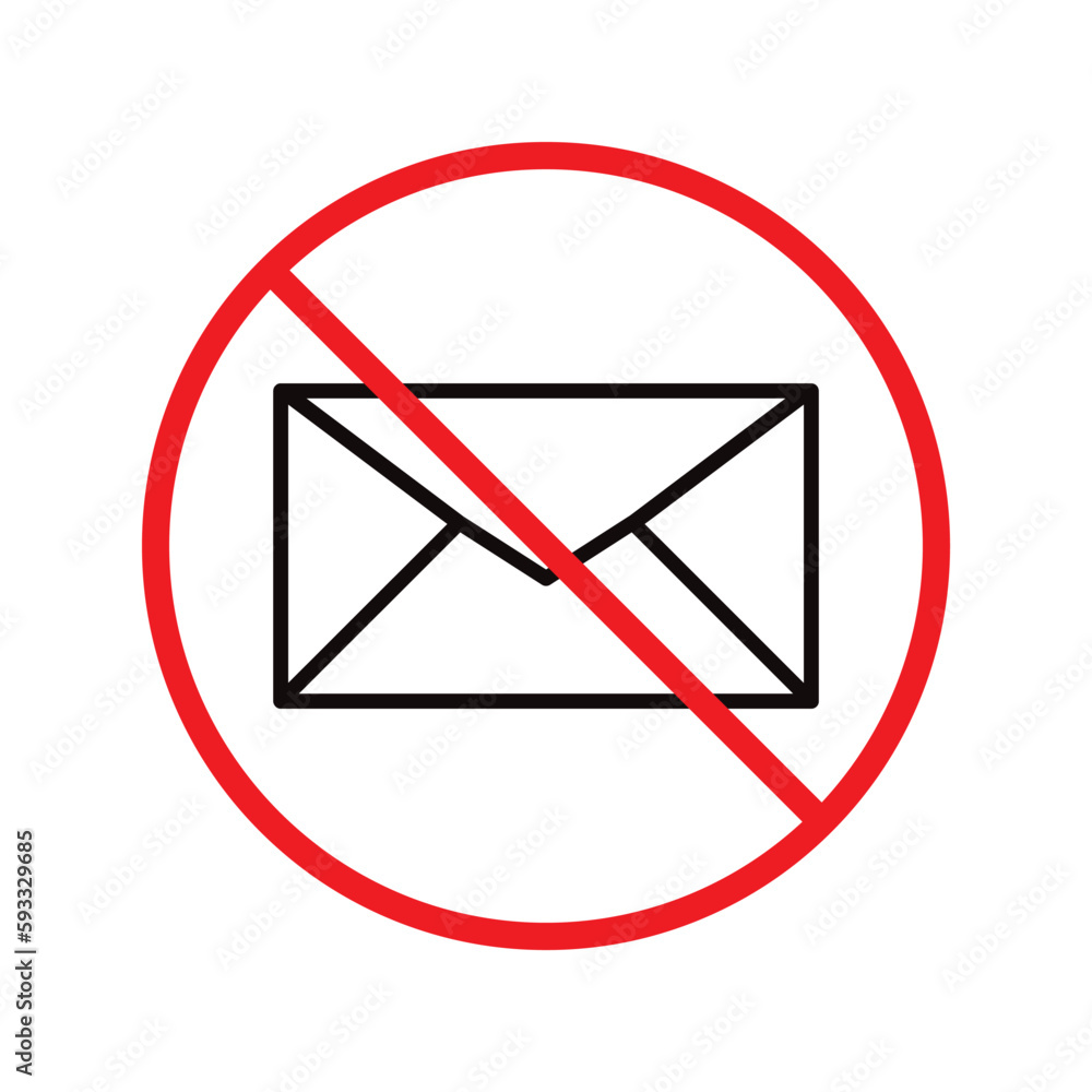 Forbidden mailing vector icon. Do not send message flat sign design. Prohibited envelope vector icon. Warning, caution, attention, restriction label ban danger. No spam symbol pictogram Forbidden mailing vector icon. Do not send message flat sign design. Prohibited envelope vector icon. Warning, caution, attention, restriction label ban danger. No spam symbol pictogram