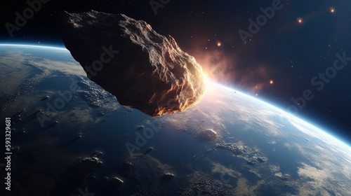 Meteor Impact On Earth - Fired Asteroid In Collision With Planet Generative AI photo