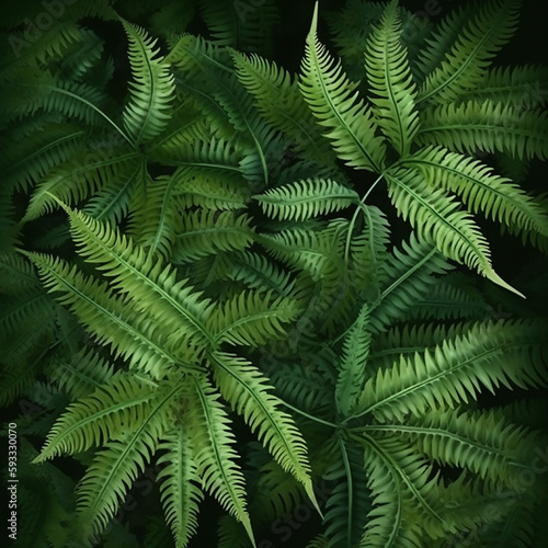 Pattern of green fern leaves. Floral background. The texture of the leaves. Generative AI content.