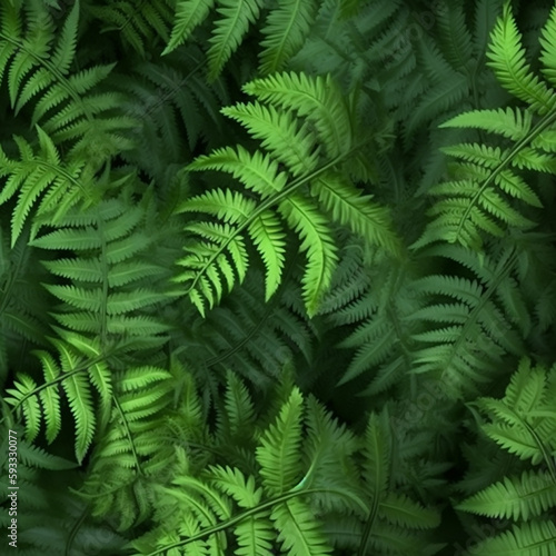 Pattern of green fern leaves. Floral background. The texture of the leaves. Generative AI content.