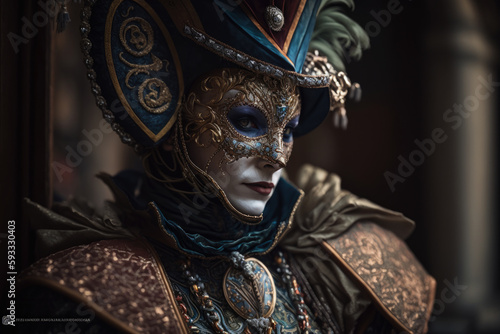 Fantasy luxury Colorful carnival masks at a traditional festival in Venice, Italy,generative ai.