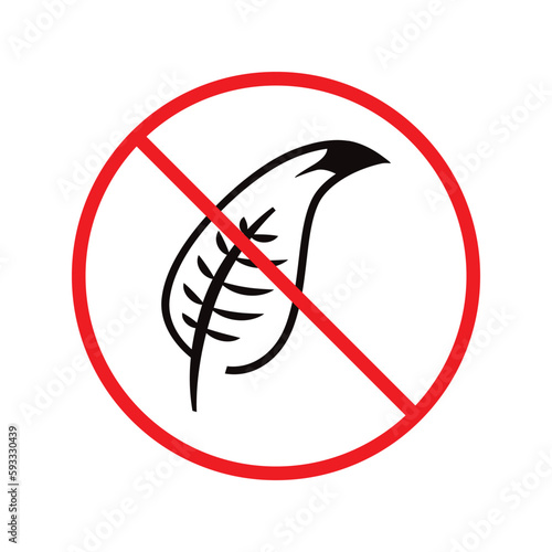 No feather vector icon. Forbidden writing flat sign design. Prohibited feather symbol. Warning, caution, attention, restriction ban danger label pictogram
