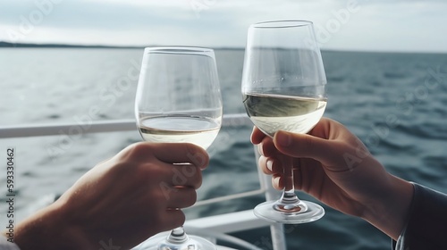 Toast to the High Life: Cheers to Success and Achievement on a Yacht with Ocean View, AI-Generated