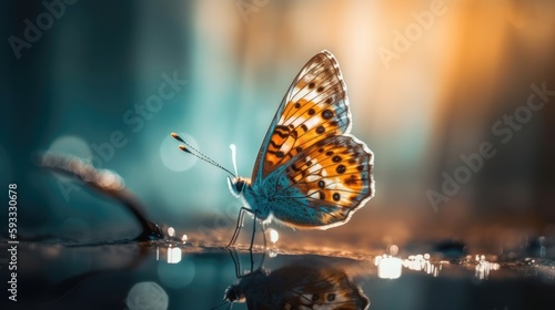 Colorful butterfly, magical, fairy tale, orange, teal photo