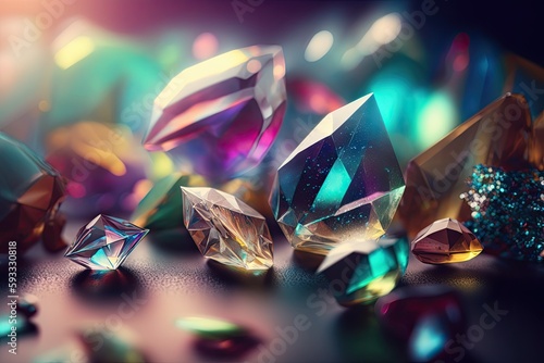 Shiny, Colorful Crystals With a Defocused Background - Generative AI  © RenZen