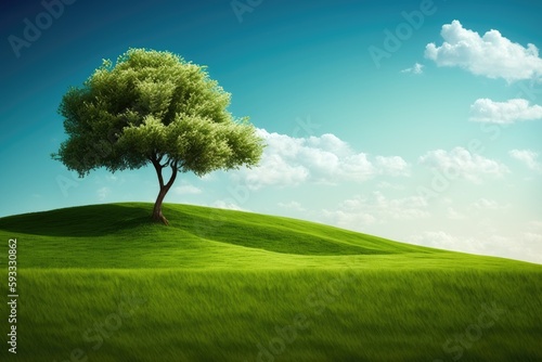 A Green Hill With a Tree - Generative AI 