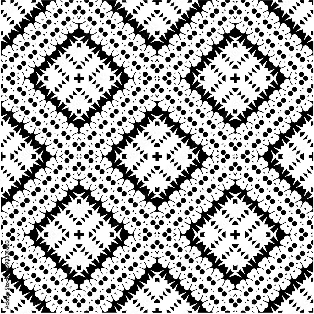 
 White background with abstract shapes. Black and white texture. Seamless monochrome repeating pattern  for decor, fabric or cloth.