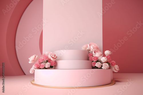 A creatively designed stage podium scene for showcasing Mother's Day concepts and gift ideas, generative by AI.