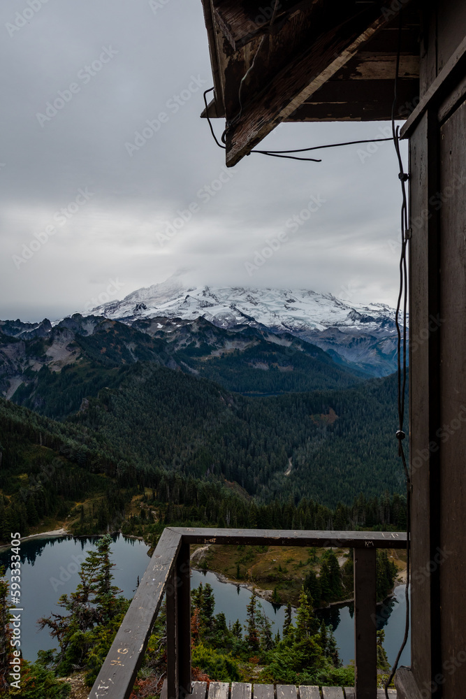 Base of Mount Rainier Behind Fire Tower