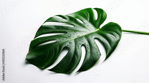 Bright fresh monstera leaf isolated on white background for stock photo or advertisement, Genus of flowering plants. Generative ai photo