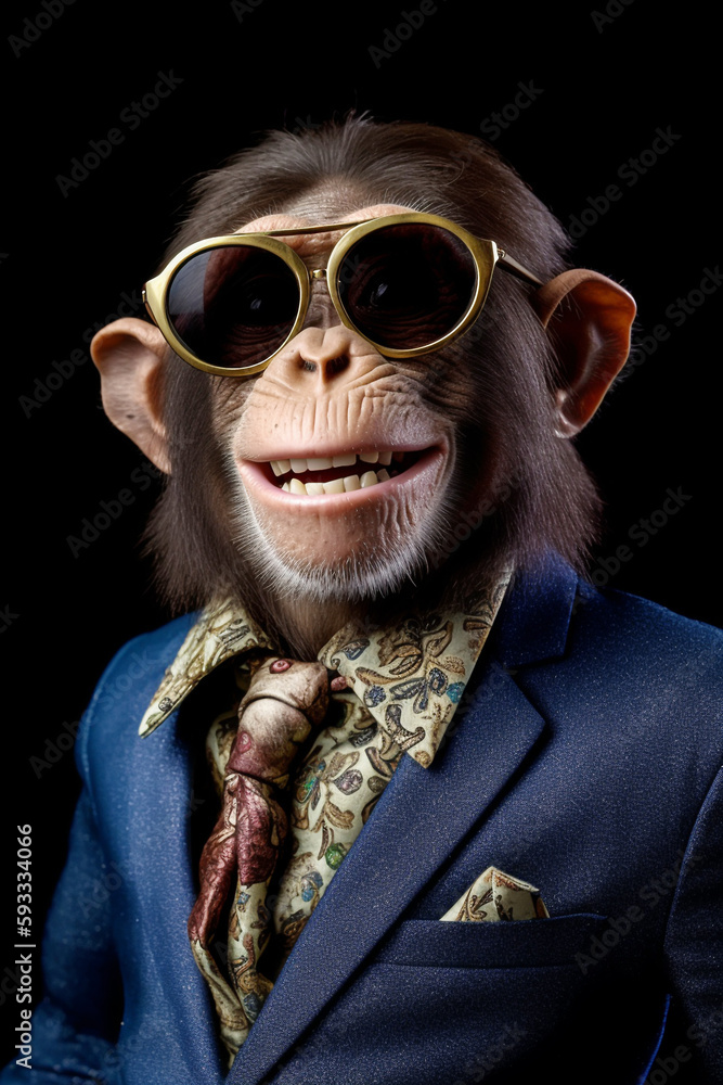Fototapeta premium portrait of a handsome monkey in a fashionable suit, Generative AI